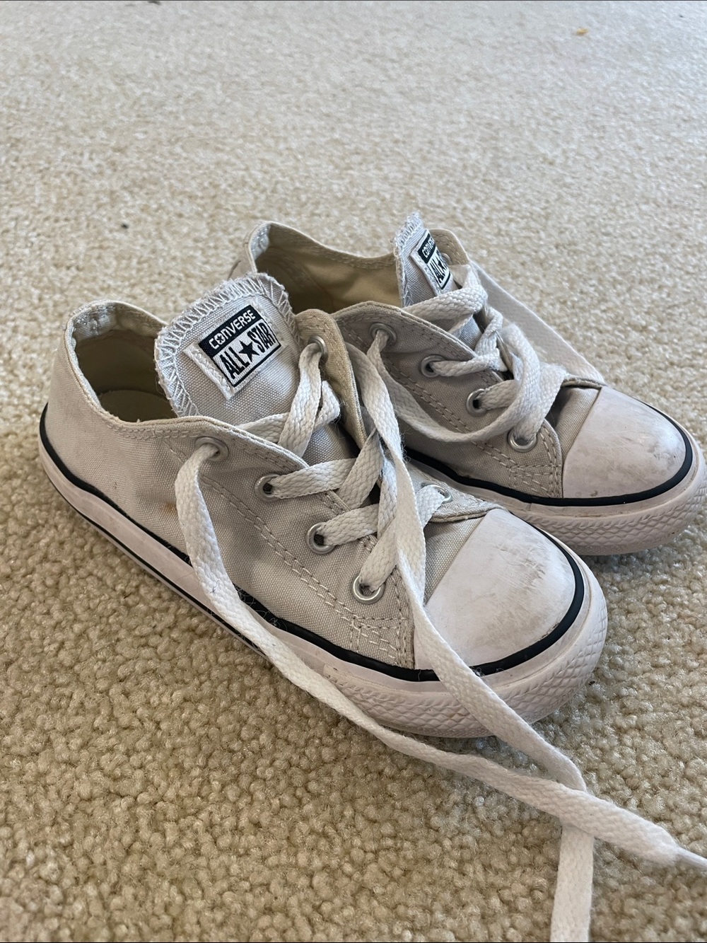 Converse Kids Beige Low Top Canvas Sneakers with Black Trim